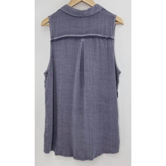 Rock & Republic Sleeveless Lace Up Neck Blouse W Fringe Sz L Western Boho - Picture 3 of 8